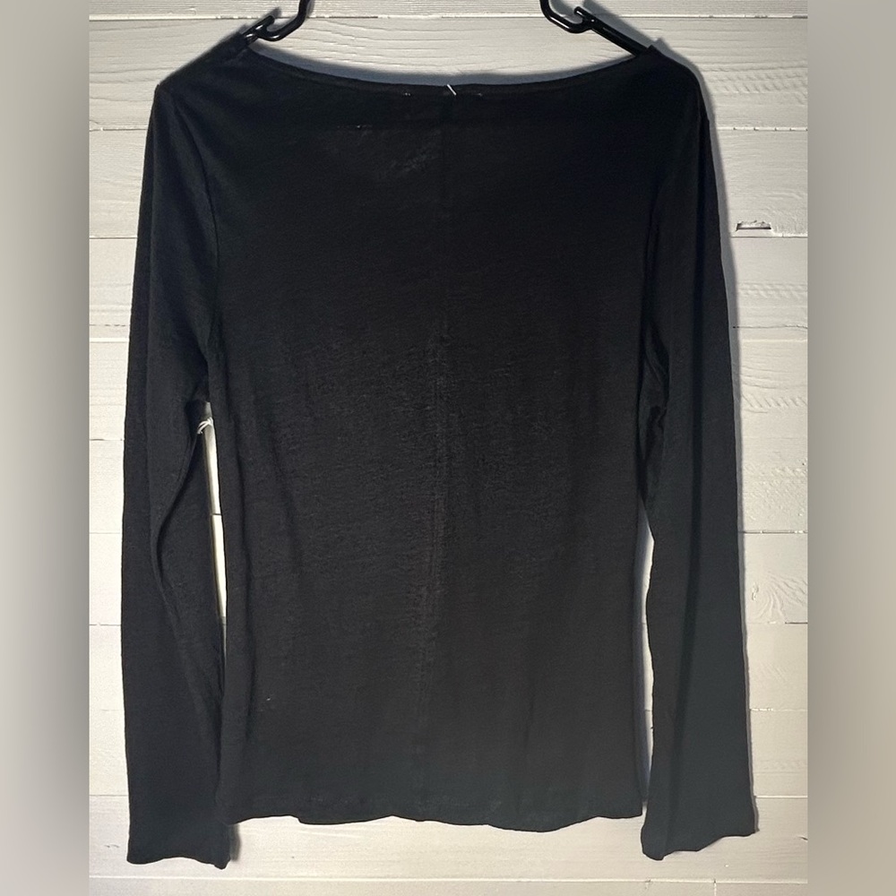 NWT Frame Linen black long sleeve shirt, ruched center. Womens size medium. - Picture 3 of 7